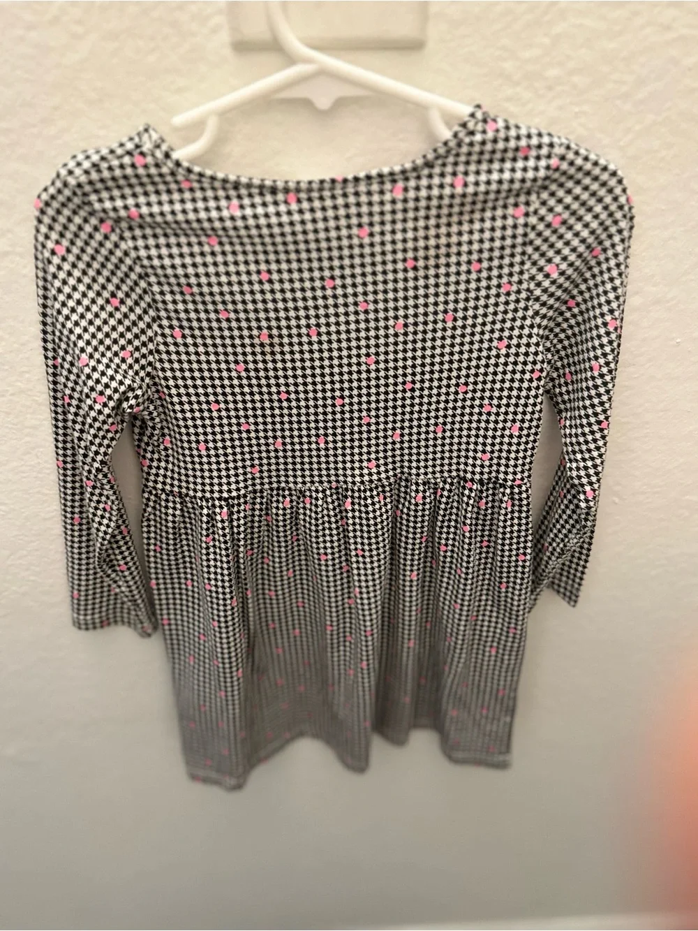 Girls Black & White Houndstooth Dress with Pink Dot Accents